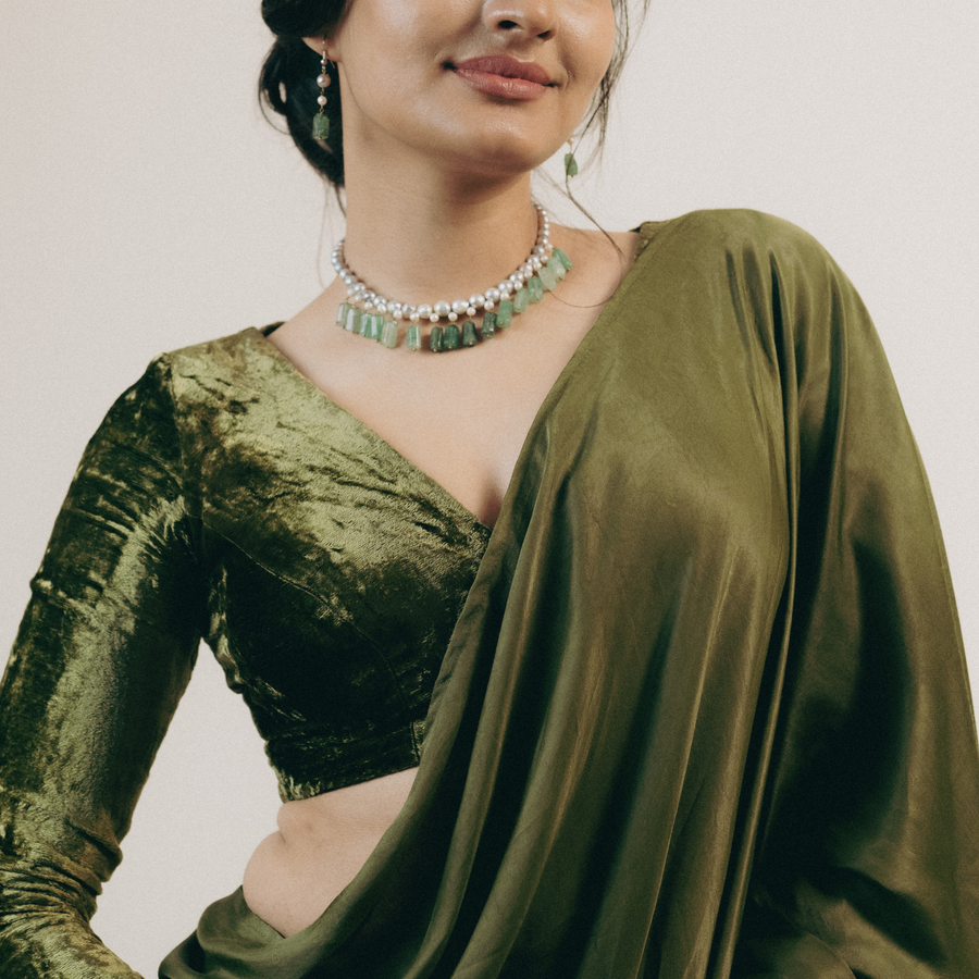 Greenstone Harmony choker in south sea pearls and emerald green onyx beads