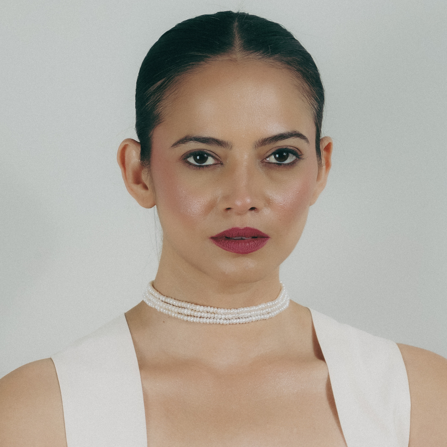 Gleam handcrafted pearl choker woven with traditional patwa technique