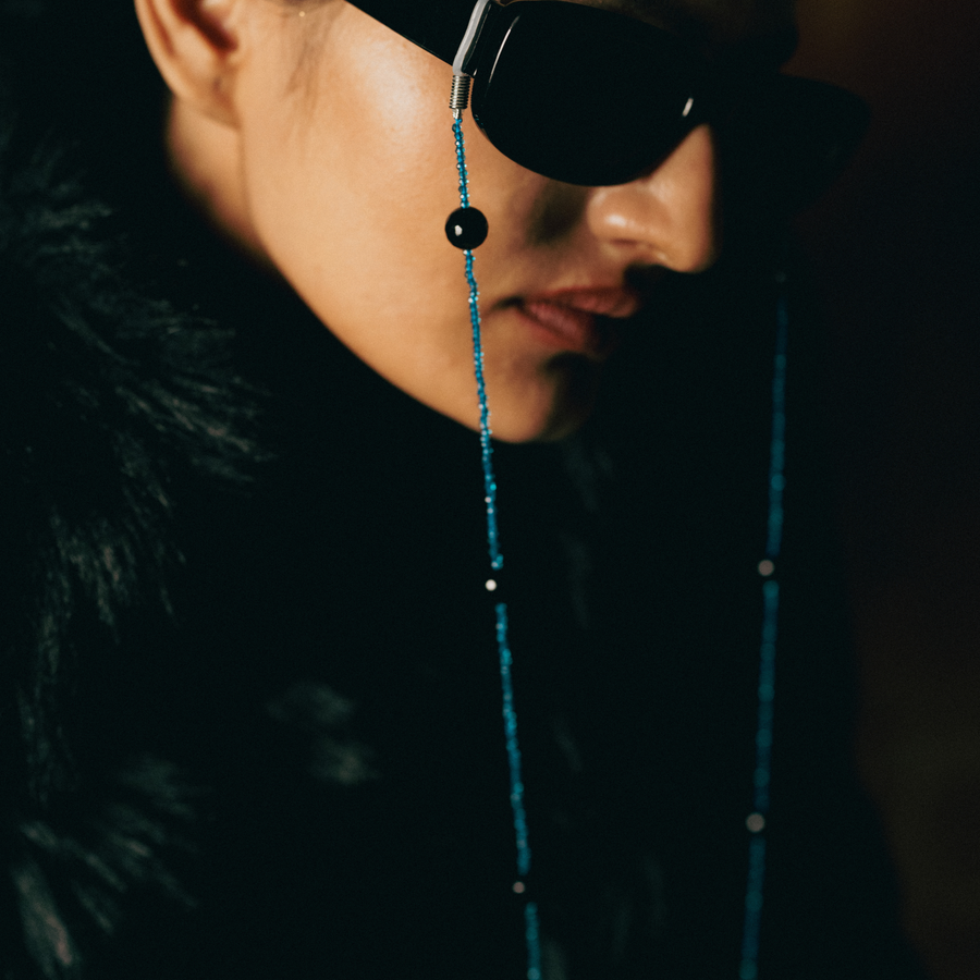 The Black Eyed Onyx handcrafted eyeglass chain in black onyx