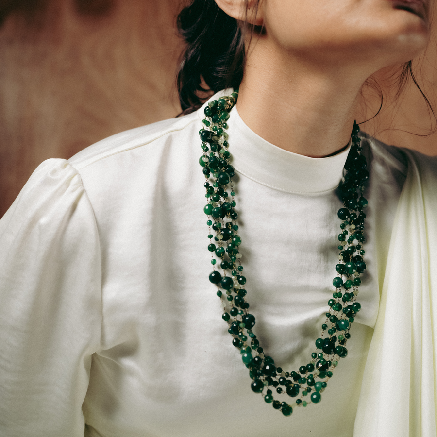 Mossline multi-strand necklace in green tumbled onyx